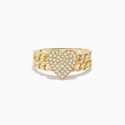 Effy Jewelry Novelty 14K Yellow Gold Pave Diamond Heart Chain Link Ring | Rings