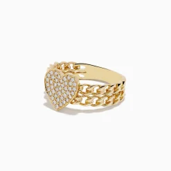 Effy Jewelry Novelty 14K Yellow Gold Pave Diamond Heart Chain Link Ring | Rings