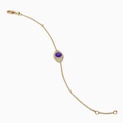 Effy Jewelry Novelty 14K Yellow Gold Purple Enamel Black and White Diamond Evil Eye Bracelet | Bracelets