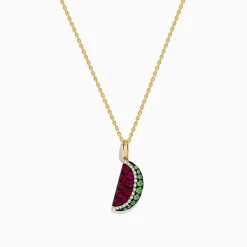 Effy Jewelry Novelty 14K Yellow Gold Ruby, Tsavorite and Diamond Watermelon Pendant | Necklaces & Pendants