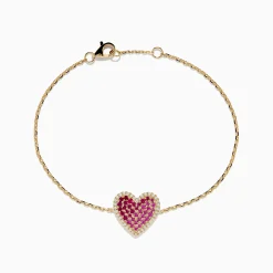 Effy Jewelry Novelty 14K Yellow Gold Ruby, Pink Sapphire and Diamond Heart Bracelet | Bracelets