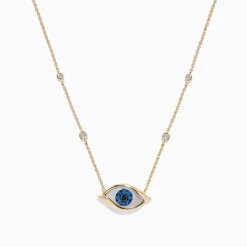 BH Multi Novelty 14K Yellow Gold Sapphire and Diamond Evil Eye Necklace | Necklaces & Pendants