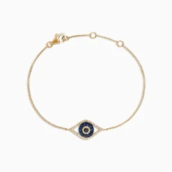 Effy Jewelry Novelty 14K Yellow Gold Sapphire u0026 Diamond Evil Eye Bracelet, 0.43 TCW | Bracelets