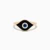 Effy Jewelry Novelty 14K Yellow Gold Sapphire Agate and Diamond Evil Eye Ring | Rings