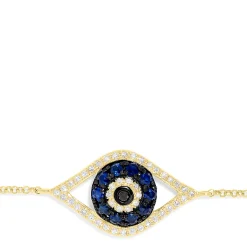Effy Jewelry Novelty 14K Yellow Gold Sapphire u0026 Diamond Evil Eye Bracelet, 0.43 TCW | Bracelets