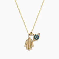 Effy Jewelry Novelty 14K Yellow Gold White and Blue Diamond Hamsa u0026 Evil Eye Pendant | Necklaces & Pendants