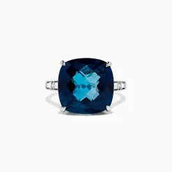 BH Multi Ocean Bleu 14K Gold London Blue Topaz and Diamond Ring, 13.54 TCW | Rings