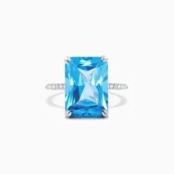 Effy Jewelry Ocean Bleu 14K White Gold Blue Topaz and Diamond Ring, 8.06 TCW | Rings