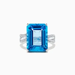 BH Multi Ocean Bleu 14K White Gold Blue Topaz and Diamond Ring, 13.65 TCW | Rings