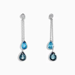 Effy Jewelry Ocean Bleu 14K White Gold Blue Topaz and Diamond Earrings, 4.28 TCW | Earrings