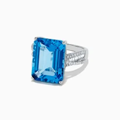 BH Multi Ocean Bleu 14K White Gold Blue Topaz and Diamond Ring, 13.65 TCW | Rings