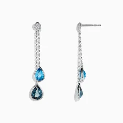 Effy Jewelry Ocean Bleu 14K White Gold Blue Topaz and Diamond Earrings, 4.28 TCW | Earrings