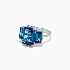 BH Multi Ocean Bleu 14K White Gold London Blue Topaz and Diamond Ring, 8.72 TCW | Rings