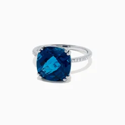 BH Multi Ocean Bleu 14K White Gold London Blue Topaz and Diamond Ring, 8.40 TCW | Rings