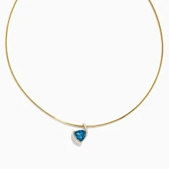 Effy Jewelry Ocean Bleu 14K Yellow Gold Collar Necklace u0026 London Blue Topaz Pendant | Necklaces & Pendants