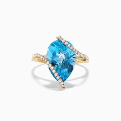 Effy Jewelry Ocean Bleu 14K Yellow Gold Blue Topaz and Diamond Ring, 6.28 TCW | Rings