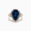 Effy Jewelry Ocean Bleu 14K Yellow Gold Pear Shaped Blue Topaz and Diamond Cocktail Ring | Rings