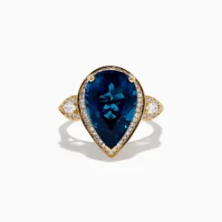 Effy Jewelry Ocean Bleu 14K Yellow Gold Pear Shaped Blue Topaz and Diamond Cocktail Ring | Rings