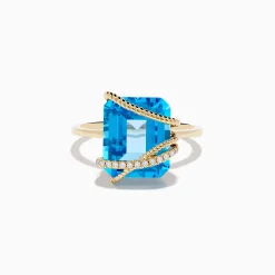 Effy Jewelry Ocean Bleu 14K Yellow Gold Blue Topaz and Diamond Ring | Rings