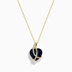 Effy Jewelry Ocean Bleu 14K Yellow Gold Blue Topaz and Diamond Heart Pendant | Necklaces & Pendants