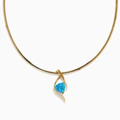 Effy Jewelry Ocean Bleu 14K Yellow Gold Blue Topaz and Diamond Pendant | Necklaces & Pendants