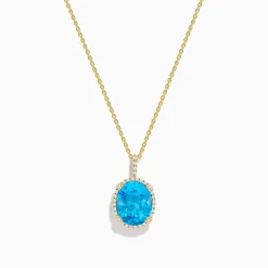 Effy Jewelry Ocean Bleu 14K Yellow Gold Blue Topaz and Diamond Pendant | Necklaces & Pendants