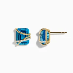 Effy Jewelry Ocean Bleu 14K Yellow Gold Blue Topaz and Diamond Earrings | Earrings