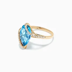 Effy Jewelry Ocean Bleu 14K Yellow Gold Blue Topaz and Diamond Ring, 6.28 TCW | Rings