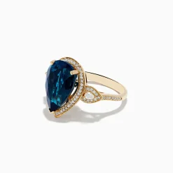Effy Jewelry Ocean Bleu 14K Yellow Gold Pear Shaped Blue Topaz and Diamond Cocktail Ring | Rings
