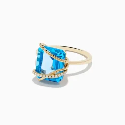 Effy Jewelry Ocean Bleu 14K Yellow Gold Blue Topaz and Diamond Ring | Rings