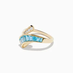 Effy Jewelry Ocean Bleu 14K Yellow Gold Blue Topaz and Diamond Bypass Ring | Rings