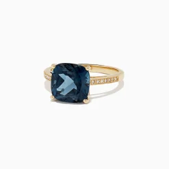 Effy Jewelry Ocean Bleu 14K Yellow Gold London Blue Topaz u0026 Diamond Ring, 4.54 TCW | Rings