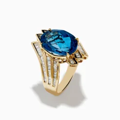 Effy Jewelry Ocean Bleu 14K Yellow Gold London Blue Topaz and Diamond Ring | Rings