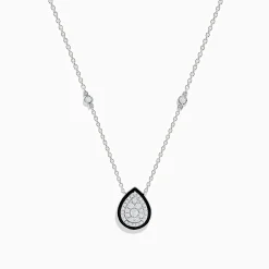 Effy Jewelry Pave Classica 14K White Gold Diamond and Enamel Necklace | Necklaces & Pendants
