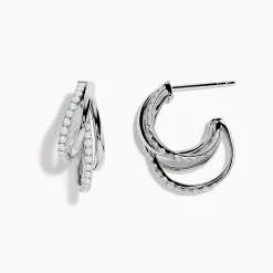 Effy Jewelry Pave Classica 14K White Gold Half Hoop Diamond Earrings | Earrings