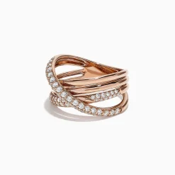Effy Jewelry Pave Rose 14K Gold Diamond Cross Over Ring, 0.82 TCW | Rings