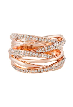 Effy Jewelry Pave Rose 14K Rose Gold Diamond Cross Over Ring, 0.53 TCW | Rings