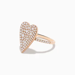 Effy Jewelry Pave Rose 14K Rose Gold Diamond Heart Ring | Rings
