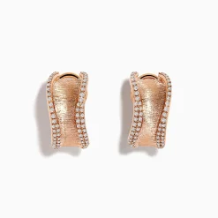 Effy Jewelry Pave Rose 14k Rose Textured Gold 5/8" French Clip Diamond Earrings | Earrings