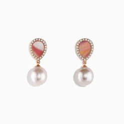 Effy Jewelry Peark 14K Rose Gold Pearl, Mother of Pearl and Diamond Earrings | Earrings