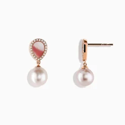 Effy Jewelry Peark 14K Rose Gold Pearl, Mother of Pearl and Diamond Earrings | Earrings