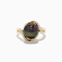 Effy Jewelry Pearl 14K Yellow Gold Diamond and Tahitian Pearl Ring | Rings