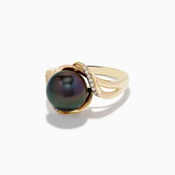 Effy Jewelry Pearl 14K Yellow Gold Diamond and Tahitian Pearl Ring | Rings