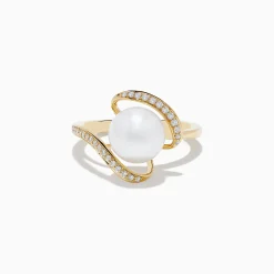 Effy Jewelry Pearl 14K Yellow Gold Pearl and Diamond Ribbon Ring | Rings