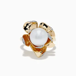 Effy Jewelry Pearl 14K Yellow Gold Pearl and Diamond Flower Ring | Rings