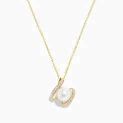 Effy Jewelry Pearl 14K Yellow Gold Pearl and Diamond Ribbon Necklace | Necklaces & Pendants