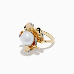 Effy Jewelry Pearl 14K Yellow Gold Pearl and Diamond Flower Ring | Rings