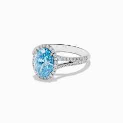 Effy Jewelry Reverie 14K White Gold Lab Grown Blue and White Diamond Ring | Rings