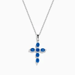 Effy Jewelry Royal Bleu 14K White Gold Blue Sapphire Cross Pendant | Necklaces & Pendants