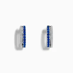 Effy Jewelry Royal Bleu 14K White Gold Blue Sapphire and Diamond Huggie Earrings | Earrings